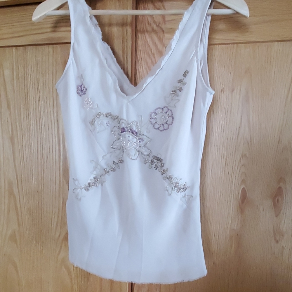 Beaded chiffon v-neck shell size 12